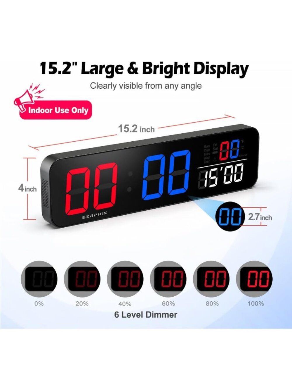 15.2” Digital Countdown Timer Scoreboard Clock - Bright LED Color Display - Picture 2 of 6